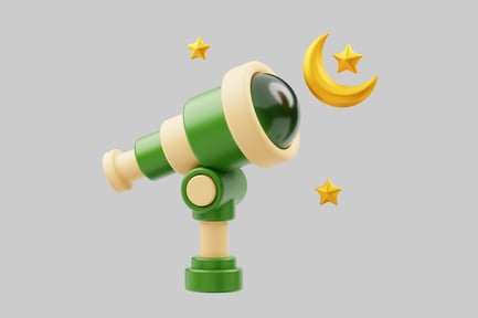 Preview: Cartoon telescope with moon and stars