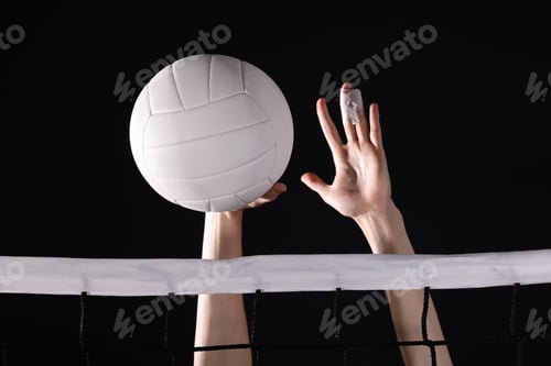 Preview: Volleyball spike hand block over the net