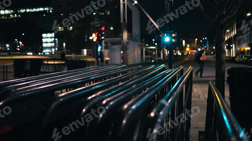 Preview: Closeup of a row of metal barriers on the street