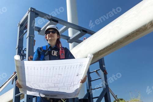 Preview: Inspection engineers a rotor blade of a wind turbine.