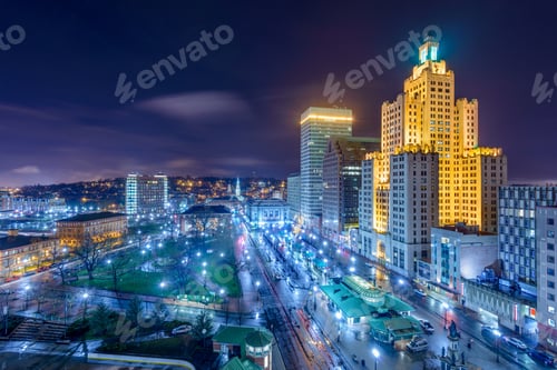 Preview: Providence, Rhode Island, Usa Cityscape At Night.