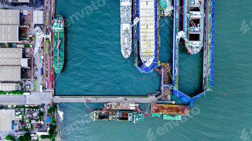 Preview: cargo container ship at dry dock concept maintenance service working in the sea. Insurance