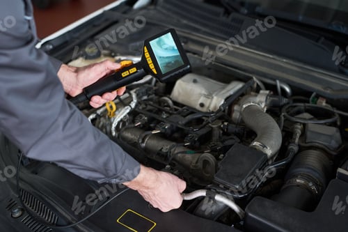 Preview: Unknown Man Using Inspection Camera While Examining Car Engine