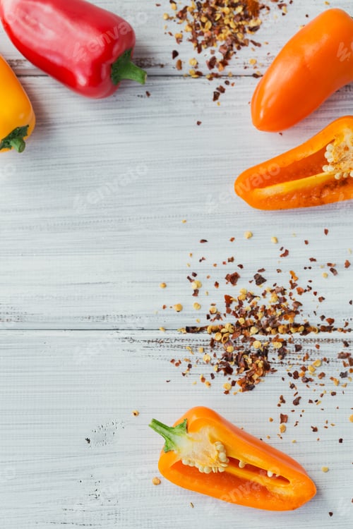 Preview: Mix of fresh colorful peppers and dried seeds spice