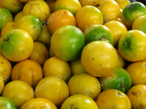 Preview: Top view of yellow exotic fruits - perfect for summer background