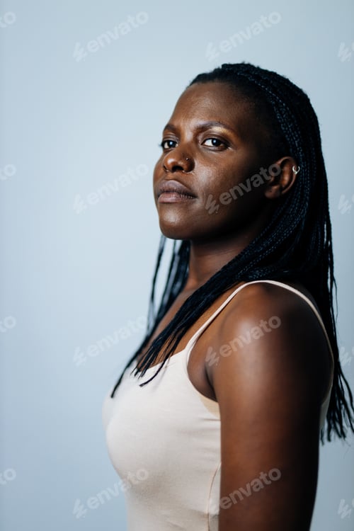 Preview: Beautiful girl posing in studio for a "body positivity" photo session