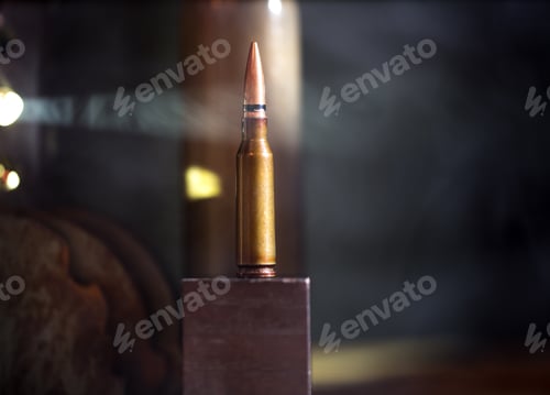 Preview: weapons, cartridge on wooden background