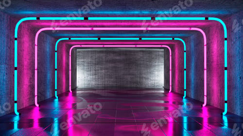 Preview: Abstract Tunnel with Neon Lights in a Futuristic Space