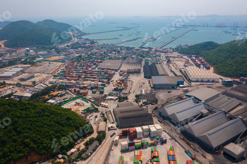 Preview: Aerial top view of container cargo ship in the export and import business and logistics
