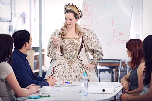 Preview: And thats how we did it in my kingdom. A queen giving a presentation to her staff.