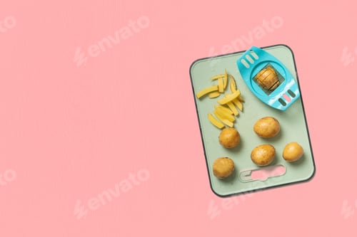 Preview: device potato push cutter. on the desk, making the rustic fried french