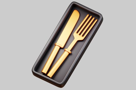 Vorschau: Schwarzes Tablett mit goldenen Utensilien