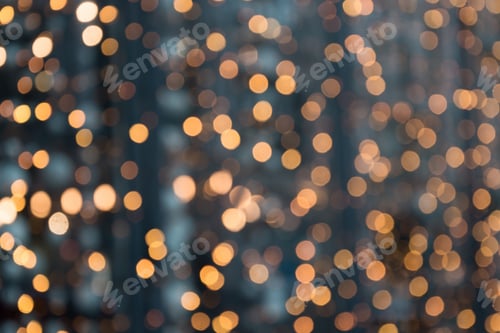 Preview: Christmas abstract background. Blurred golden garland blur bokeh, defocused pattern.