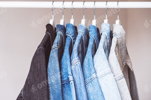 Preview: Denim jackets on hangers.