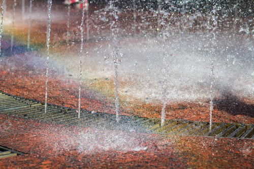 Preview: Close up of beautiful city fountain. Splashing upward crystal thin streams