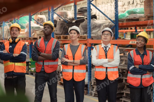Preview: Portrait of Group employees in a warehouse,