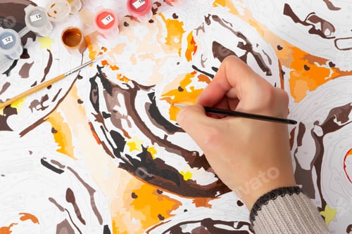 Preview: Drawing by numbers with acrylic paints.