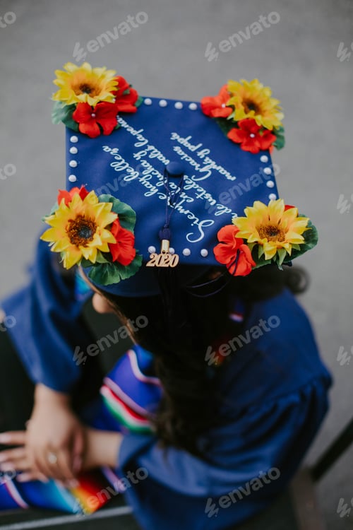 Preview: Top view of a 2020 graduate young girl sitting down