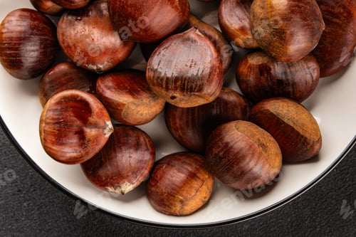 Preview: Edible chestnuts delicious treat tasty snack fresh gourmet food background on table food