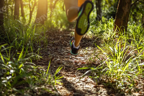 Preview: Woman runner running on forest trail