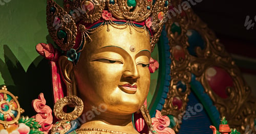 Preview: Close-up view on Buddha. Gompas Are Buddhist Altars Or Monasteries Located In Himalayan Region