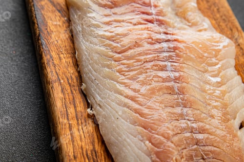 Preview: Raw fillet white fish natural food fresh pescetarian diet gourmet food background