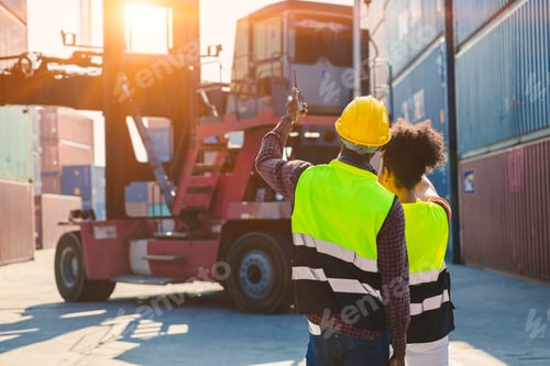 Preview: Customs team container staff worker working together at containers yard for shipping management