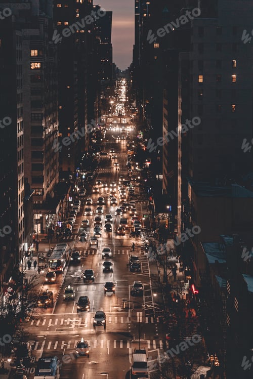 Preview: Traffic in New York City. Night life. Cars. Traffic jam
