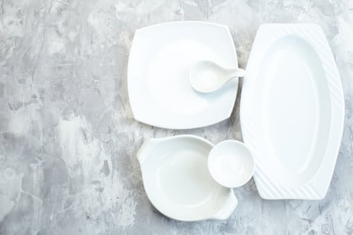 Preview: top view white plates on white surface kitchen meal horizontal glass food colour