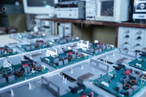Preview: Microcircuits and components lie on metal plates