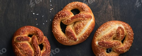 Preview: Bavarian pretzels and glass of lager beer. Oktoberfest food menu, traditional salted pretzels over o
