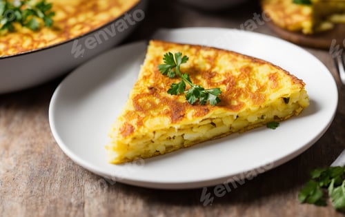 Preview: A classic tortilla de patatas, potato omelette sandwich on a slice of bread. Spanish typical food.