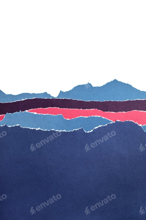 Visualização: Camadas de papel colorido com bordas rasgadas. Fundo abstrato