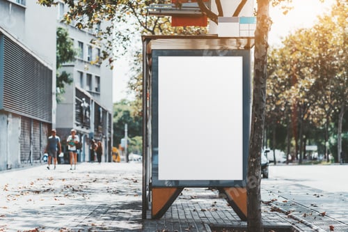 Preview: A blank ad poster mockup on bus stop