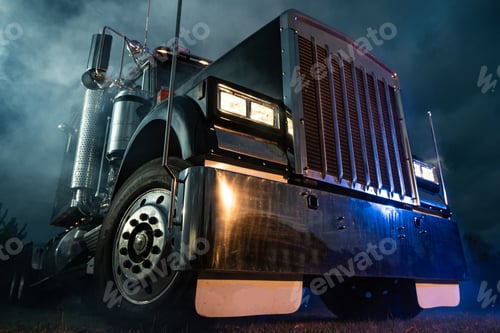 Preview: Retro Semi Truck Tractor Night Time Illumination