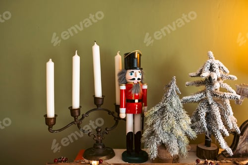 Preview: Merry Christmas and Happy New Year! Festive Christmas scene with vintage decoration