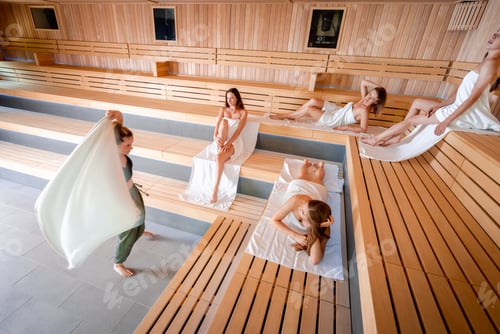 Preview: Traditional sauna ritual performed for group of females in spa center
