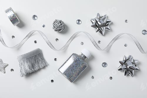 Preview: Items for gift decor on white background, top viewа