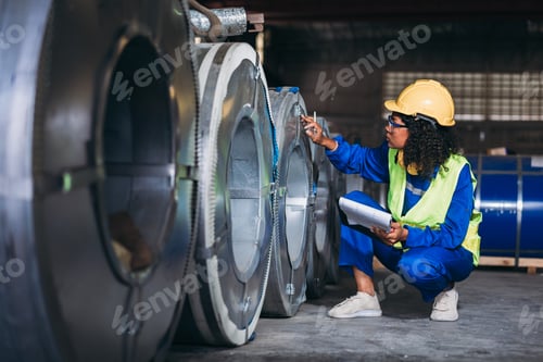 Preview: Foreman checking Material or Machine. Industrial worker inspecting and check up machine.