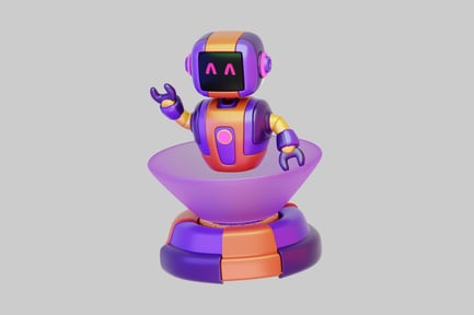 Preview: Robot with raised hands and "a" logo