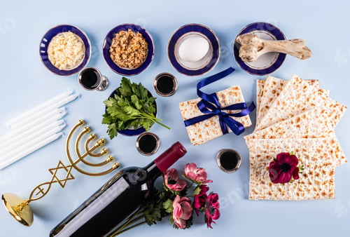 Preview: Beautiful festive background for the holiday of Jewish Passover. Traditional kosher treat . Top view
