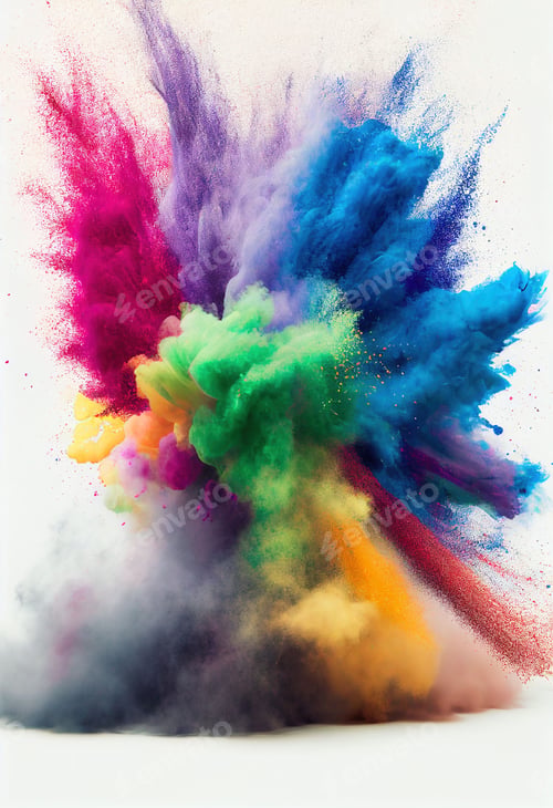 Preview: Colorful powder explosion on a white background