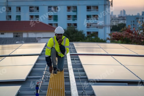 Preview: Technician working on ecological solar farm.