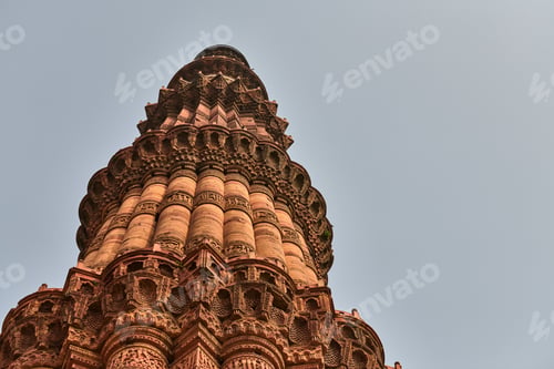 Preview: Qutb Minar minaret tower part Qutb complex in South Delhi, India, big red sandstone minaret tower