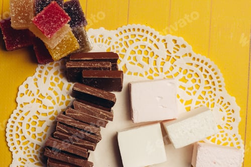 Preview: colorful marmalade candy sweets dessert enjoyment yellow background