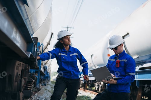 Preview: Engineer inspecting railway for gas transport and industrial freight.