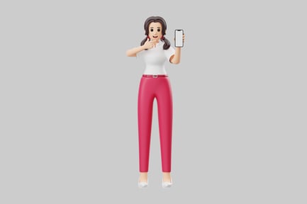 Preview: Woman pointing smartphone screen cartoon style
