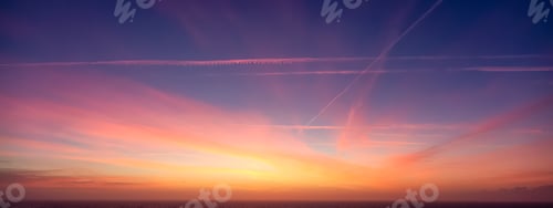 Preview: Dramatic Colorful Sunrise Sky over North Atlantic Ocean. Cloudscape Nature Background