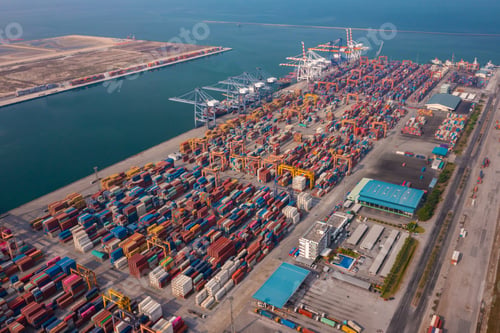Preview: Aerial top view of container cargo ship in the export and import business and logistics