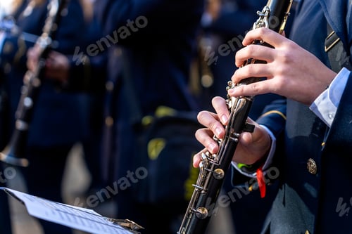 Preview: Wind instrument music band making music on the street.